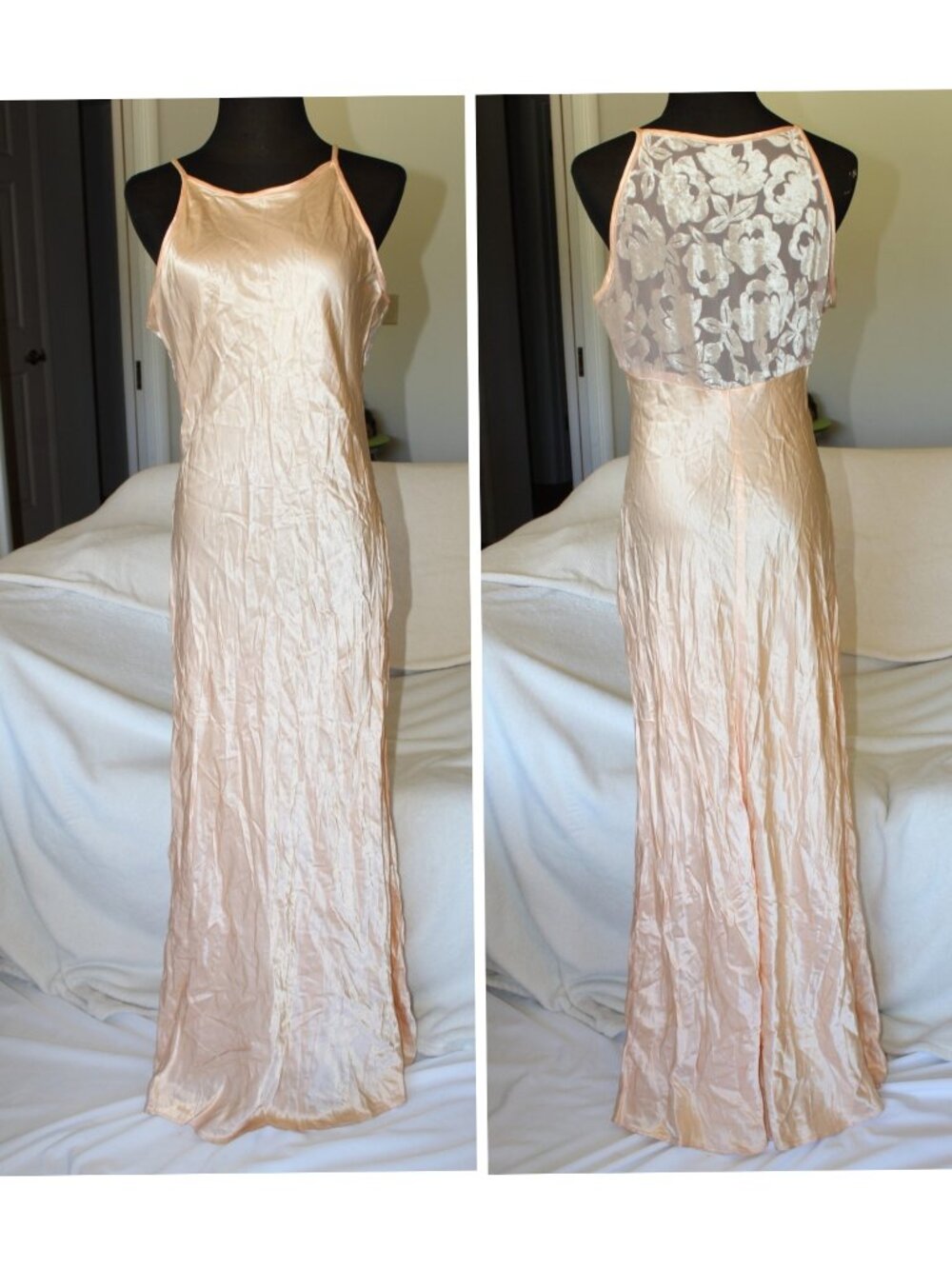 Vintage Jessica McClintock Satin Maxi Slip dress Size 11/12 champagne Y2K USA